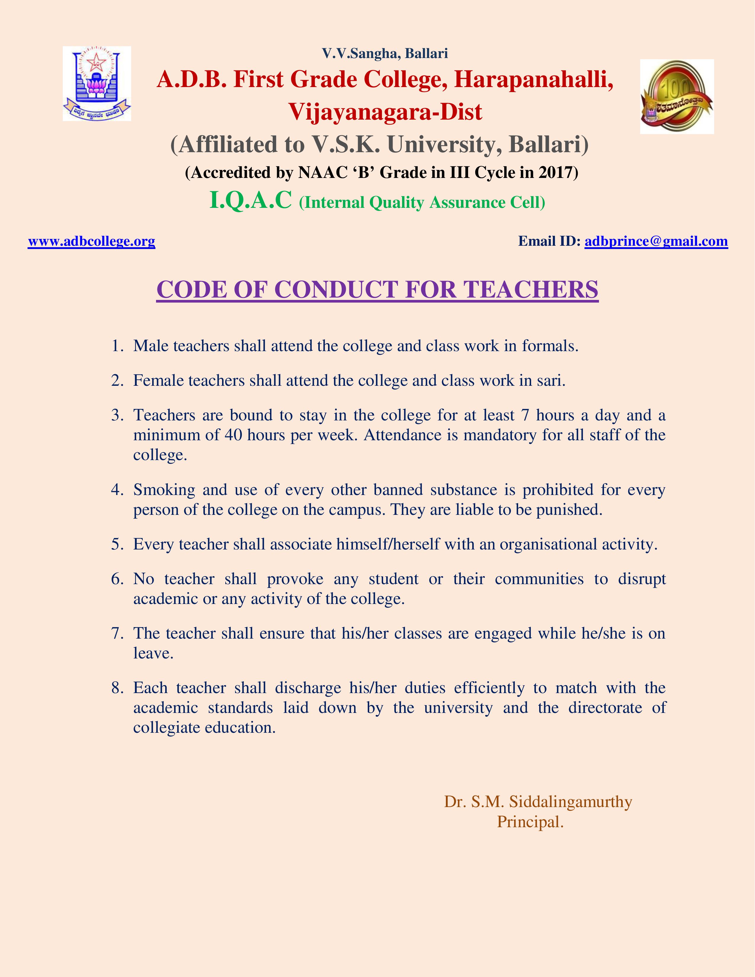 Code of conduct for Teachers
